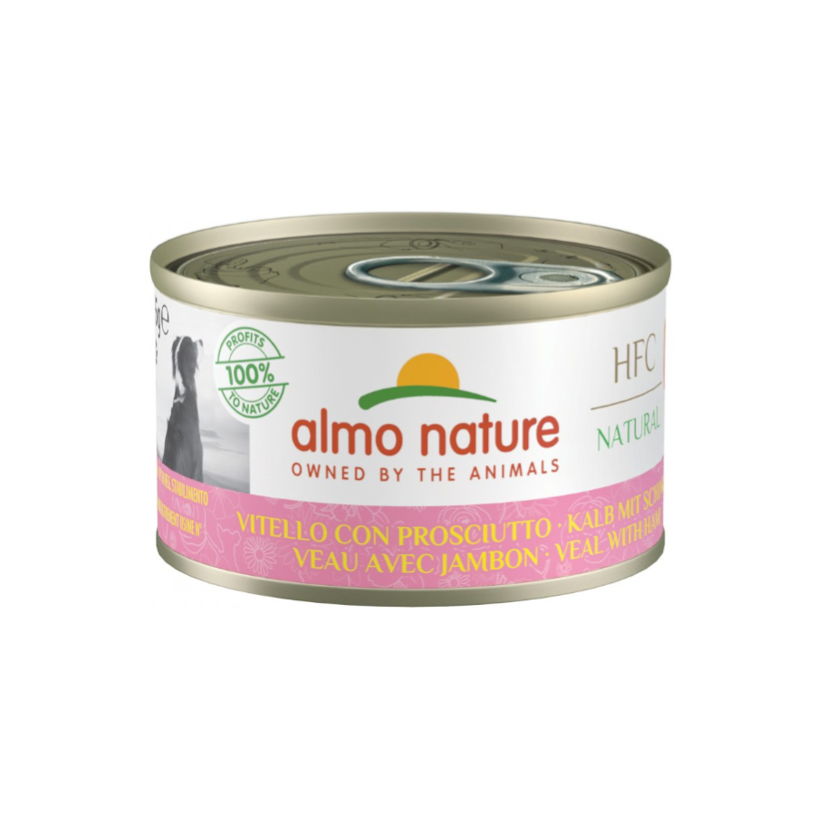 Almo Nature HFC Carne e Presunto em lata, 95g, para cães.