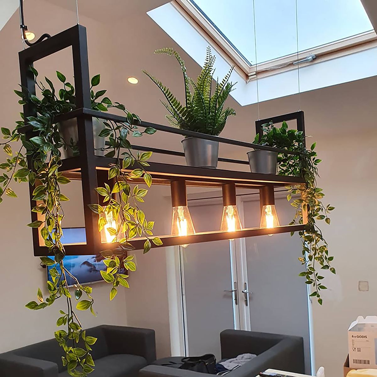 Smart hanglamp zwart met rek incl. 4 Wifi A60 - Cage Rack