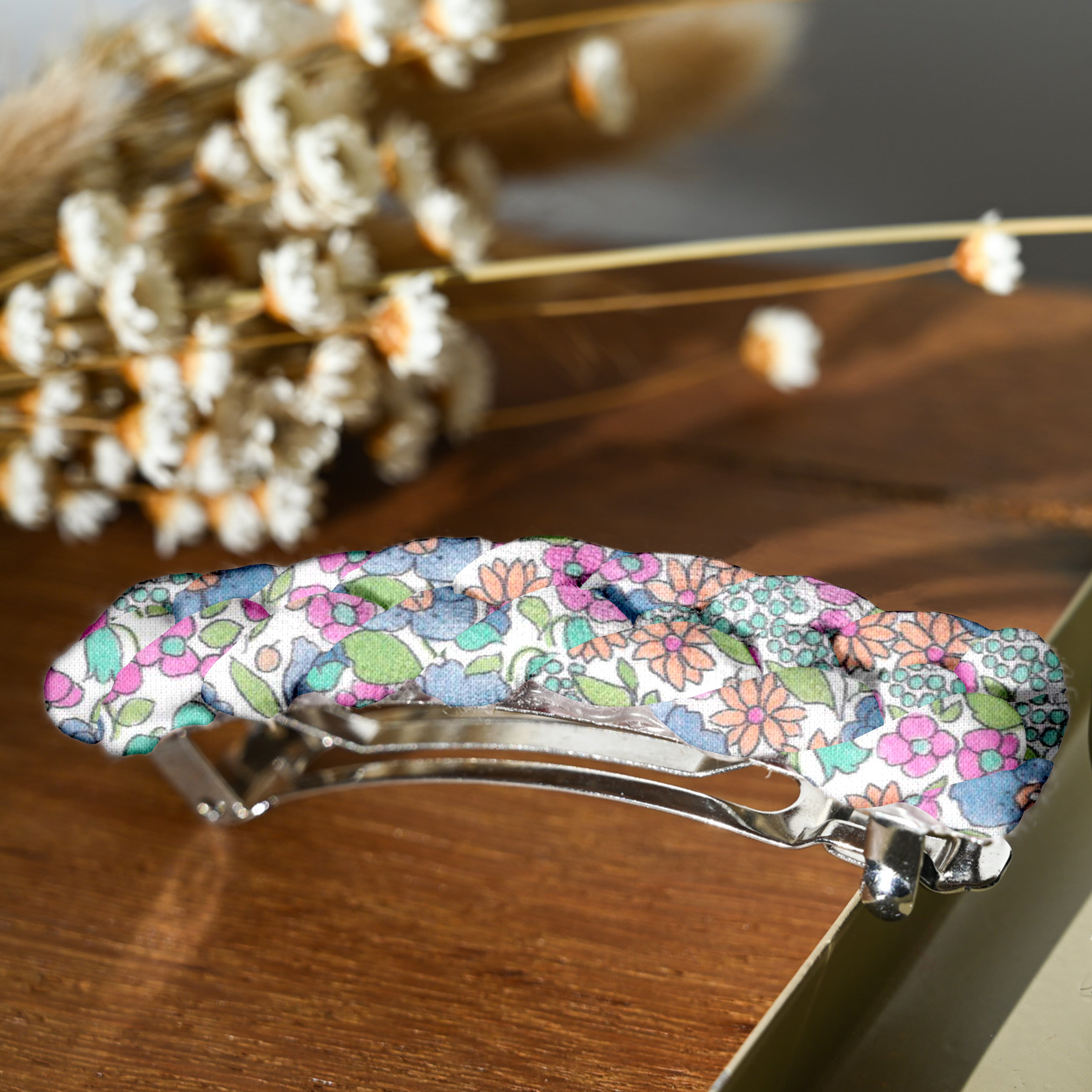 Barrette Cheveux Tressée Pastel Fleuri