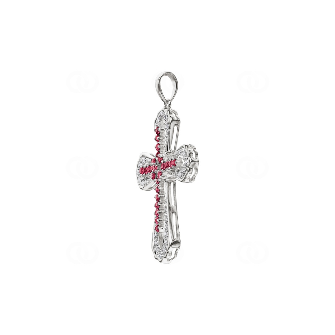 Kreuzanhänger 750/18 K Weissgold mit Rubinen & Diamanten 0.15 ct H/si