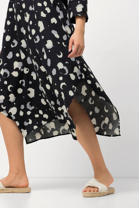 Kleid, Leinenmix, A-Linie, Rundhals, 3/4-Arm
