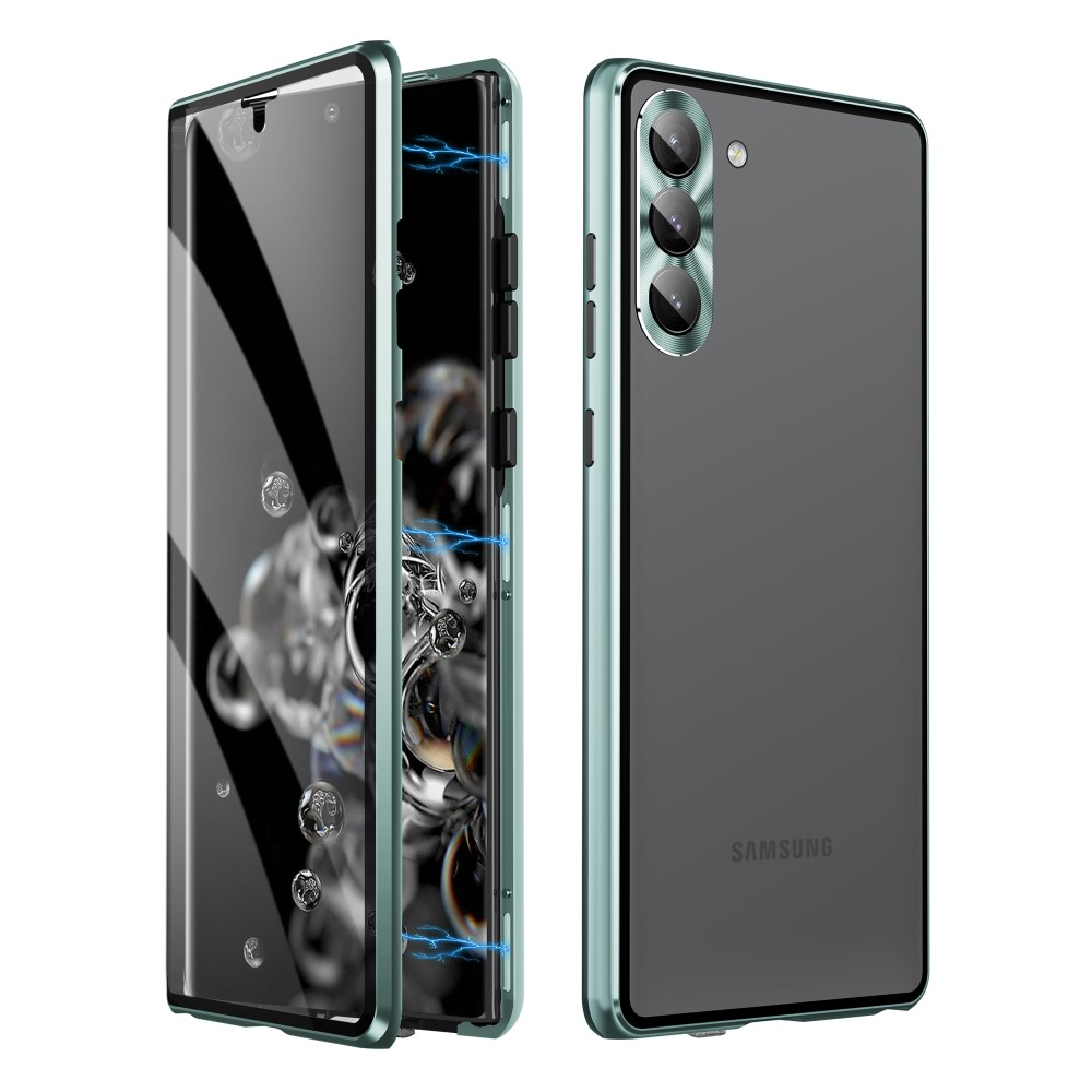 Samsung Galaxy S23 5G Magnetische Alu Schutzhülle mit Panzer Glas Backcover   Display- / Kameraglasschutz (Verschlussmechanismus) - Grün