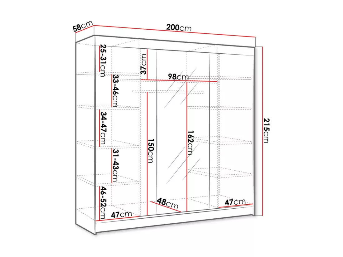 Armoire Closico 158, Noir|Chêne Artisan, 215x200x58cm, Portes d'armoire: Glissement