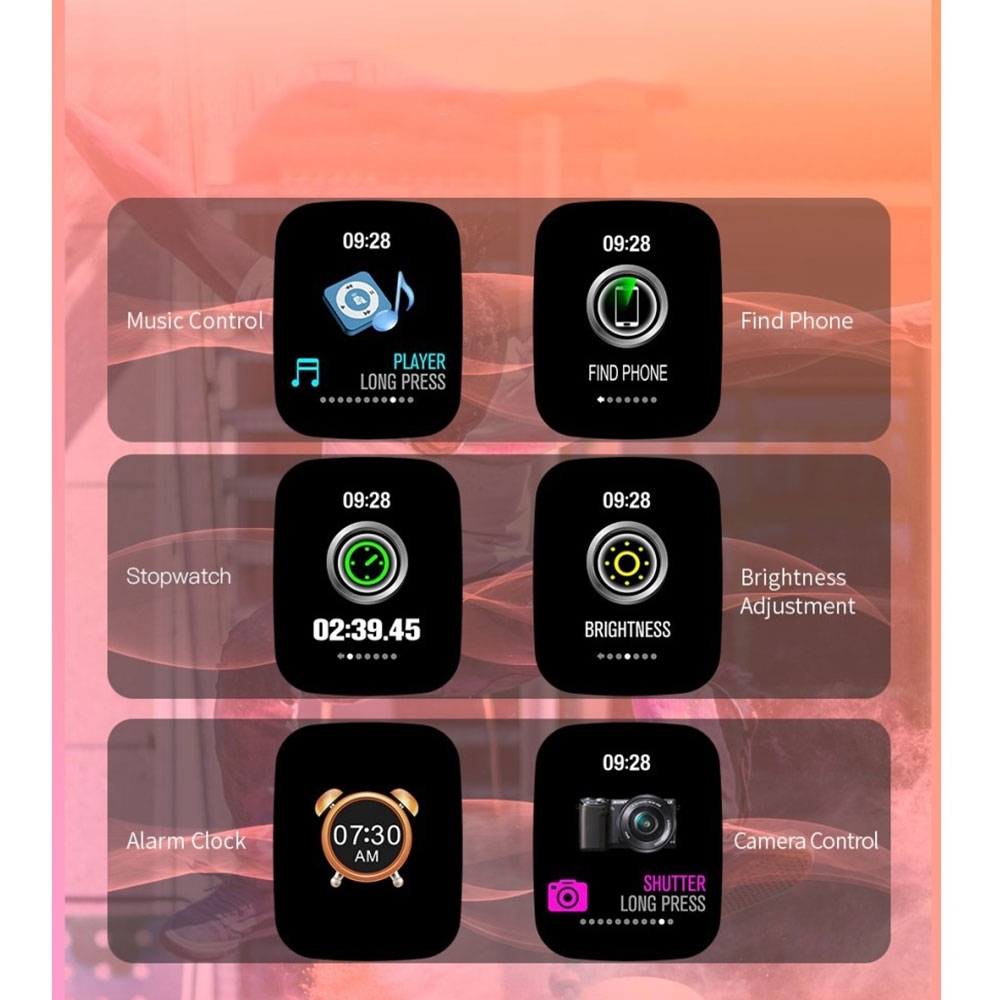 Spritzwasserfester Fitness Tracker Smart Watch mit Herzfrequenz- / Körpertemperaturmessung und 1.3