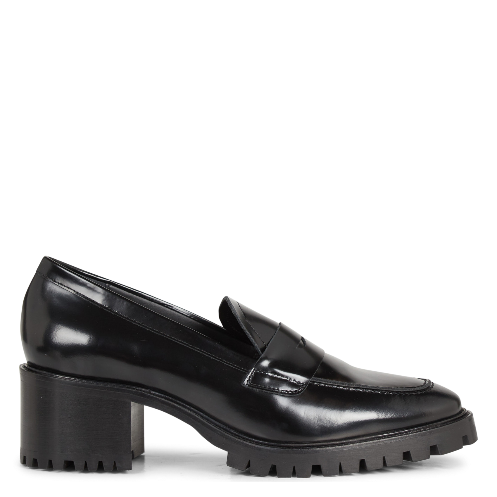 N°81 - Mocassins à talon en cuir glacé | Noir