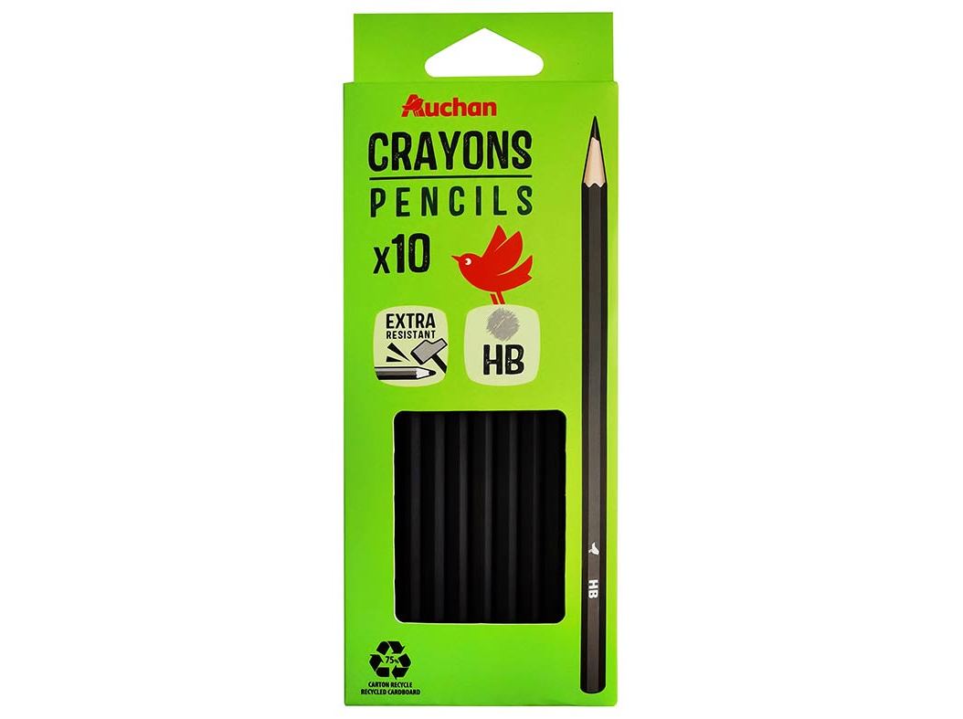 CONJUNTO DE 10 LÁPIS AUCHAN GRAFITE HB