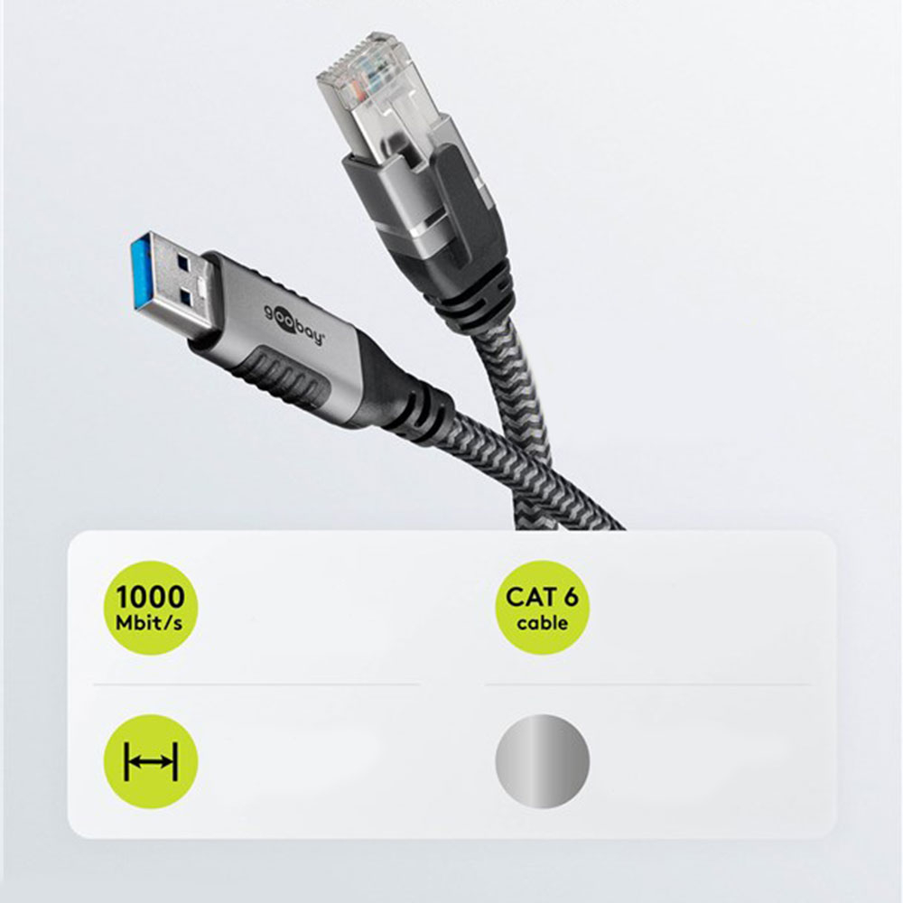 (3m) USB auf CAT 6 Ethernet LAN RJ45 Netzwerk Kabel Patchkabel FTP (70499) - Grau