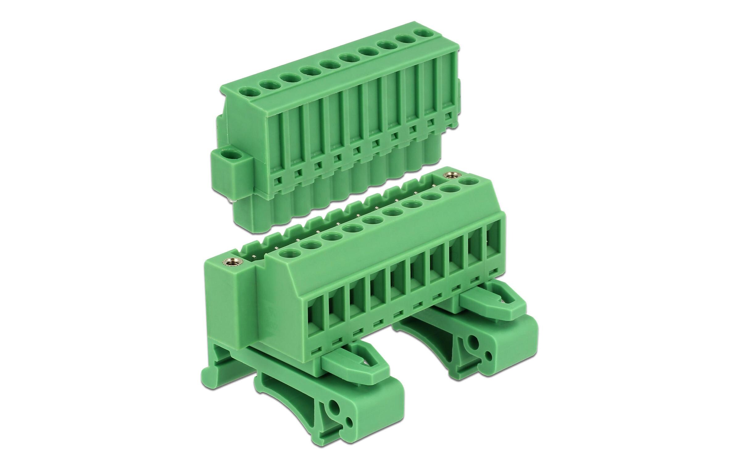 Hutschiene/DIN Rail Terminalblock 10PinDelock Terminalblock Set für Hutschienen 10 Pin mit Schraubverriegelung
