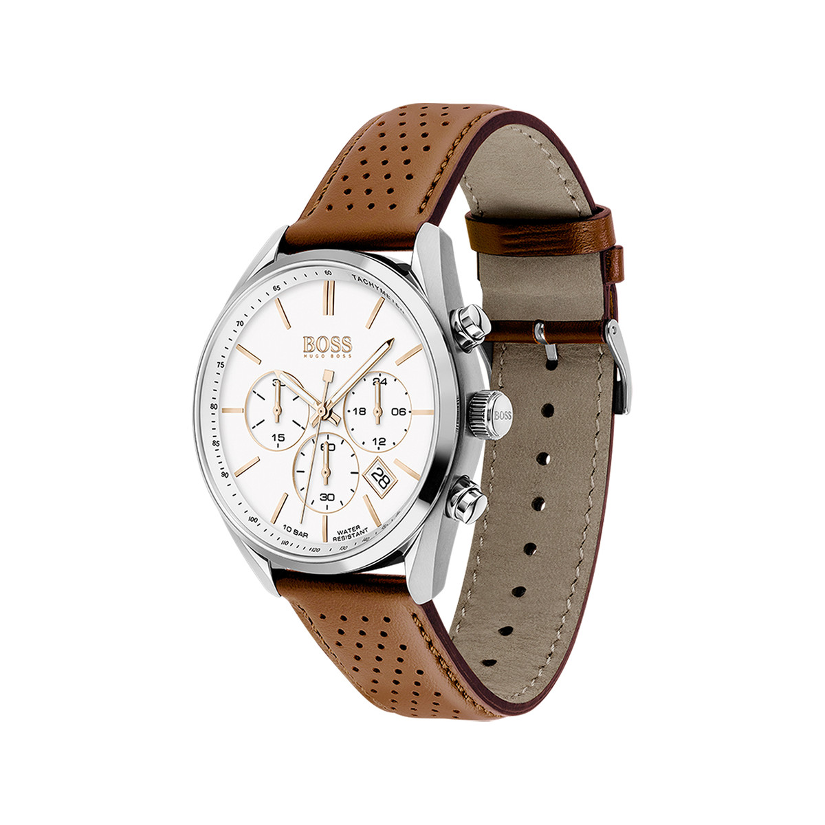 Montre Boss homme acier cuir marron