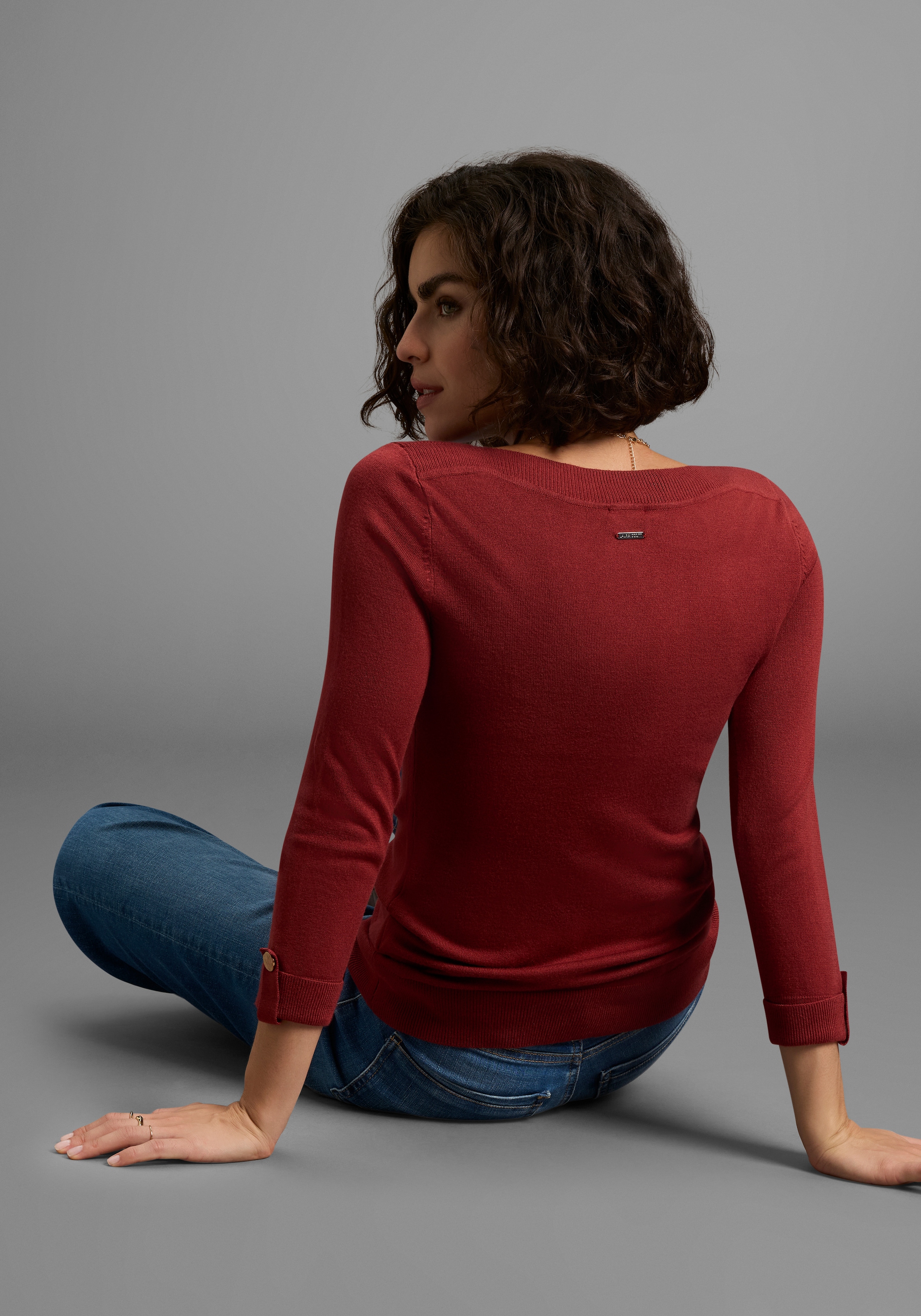 Laura Scott 3/4 Arm-Pullover , leichter Übergangspullover mit Knopfdetail
