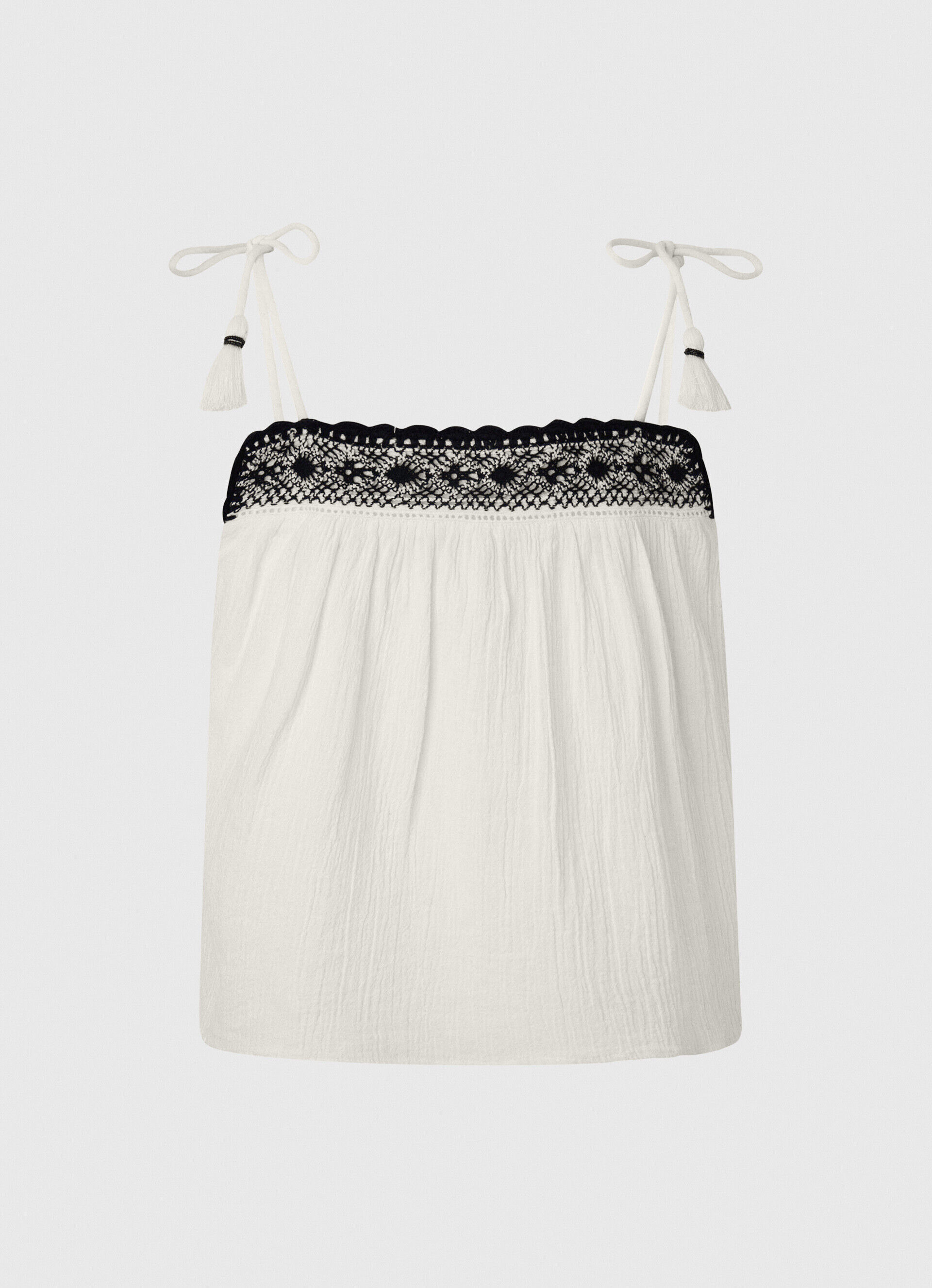 Blusa de algodão com detalhes em crochê - branco mousse