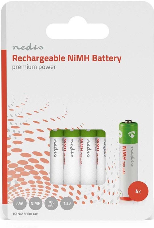 Nedis - Oplaadbare AAA NiMH Batterijen - 700 mAh - 4 Stuks
