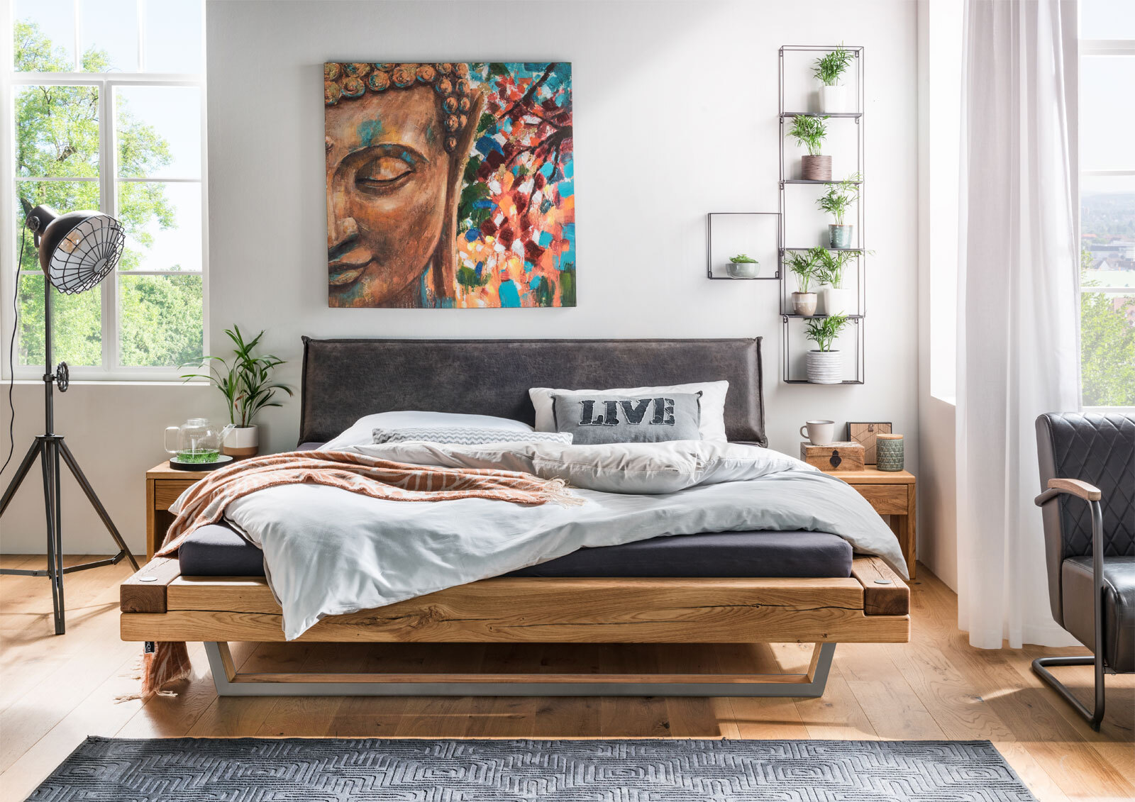VALMONDO Bett ESPERA 180 x 200 cm Wildeiche natur geölt