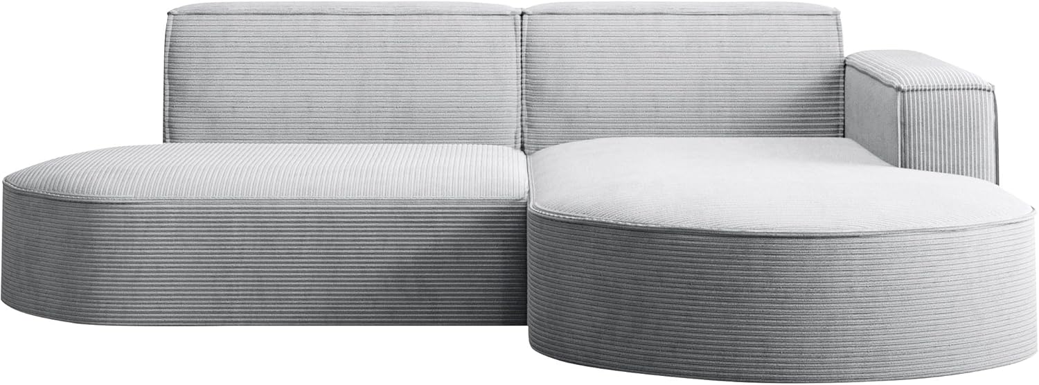 Kaiser Möbel - Ecksofa mit Wohnlandschaft, Eckcouch L-Form, Sofa 3-sitzer, Polstersofa, Bequemes Couch mit Ottomane für Wohnzimmer, Relaxsofa, Stilvolles Cord Sofa, Modena Studio, Hellgrau, Rechts