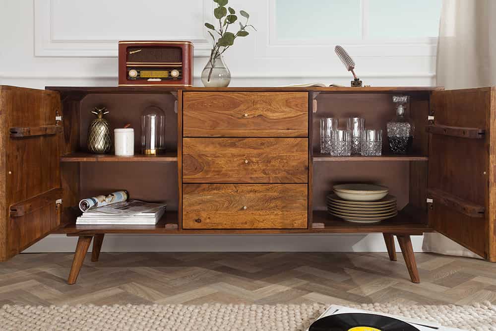Massivholz Sideboard MYSTIC LIVING 145cm braun Sheesham stone finish Kommode Schubladen