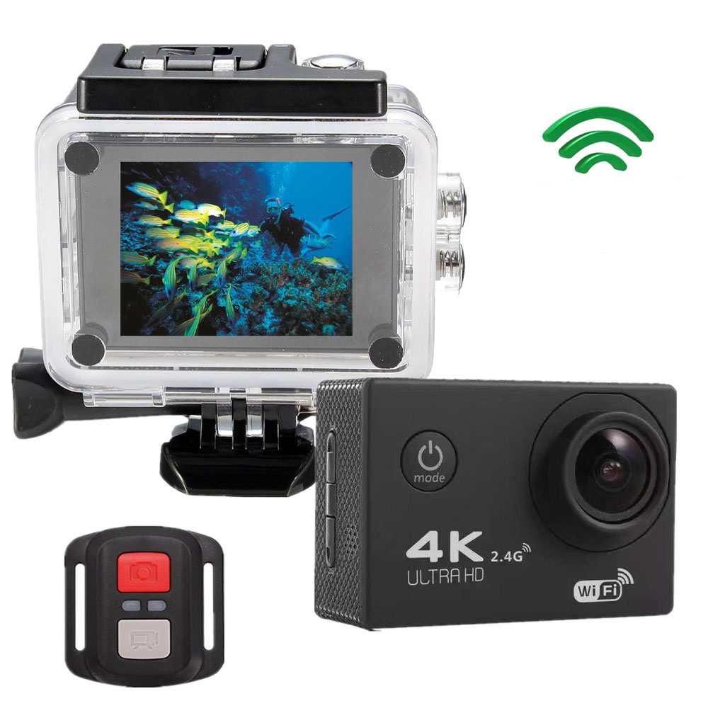 720P Action Cam WiFi Kamera 2“ LCD Display Micro SD Slot   2.4GHz Fernauslöser   Wasserdichtes Gehäuse (iOS/Android)