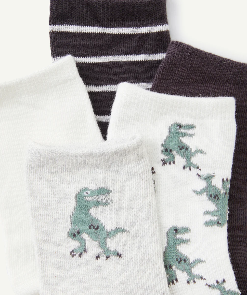 LOT DE 5 CHAUSSETTES GARÇON BLANCHES ET NOIRES THÈME DES DINOSAURES