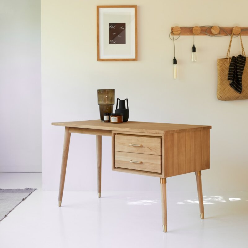 Bureau en bois de teck L 130 cm Kort