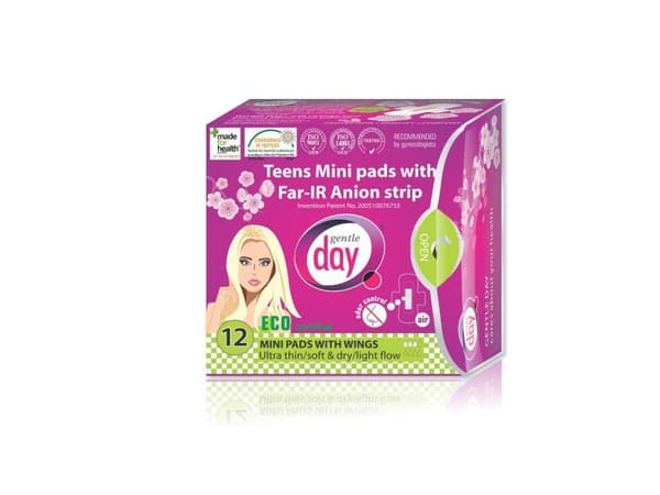 GENTLE DAY_Teens miniputer med Far-IR Anion Strip sanitetsbind med anion stripe eco 12 stk.
