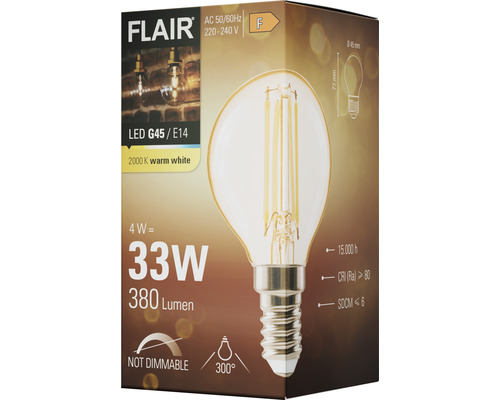 FLAIR LED druppellamp G45 amber E14/4W(33W) 380 lm 2000 K warm wit