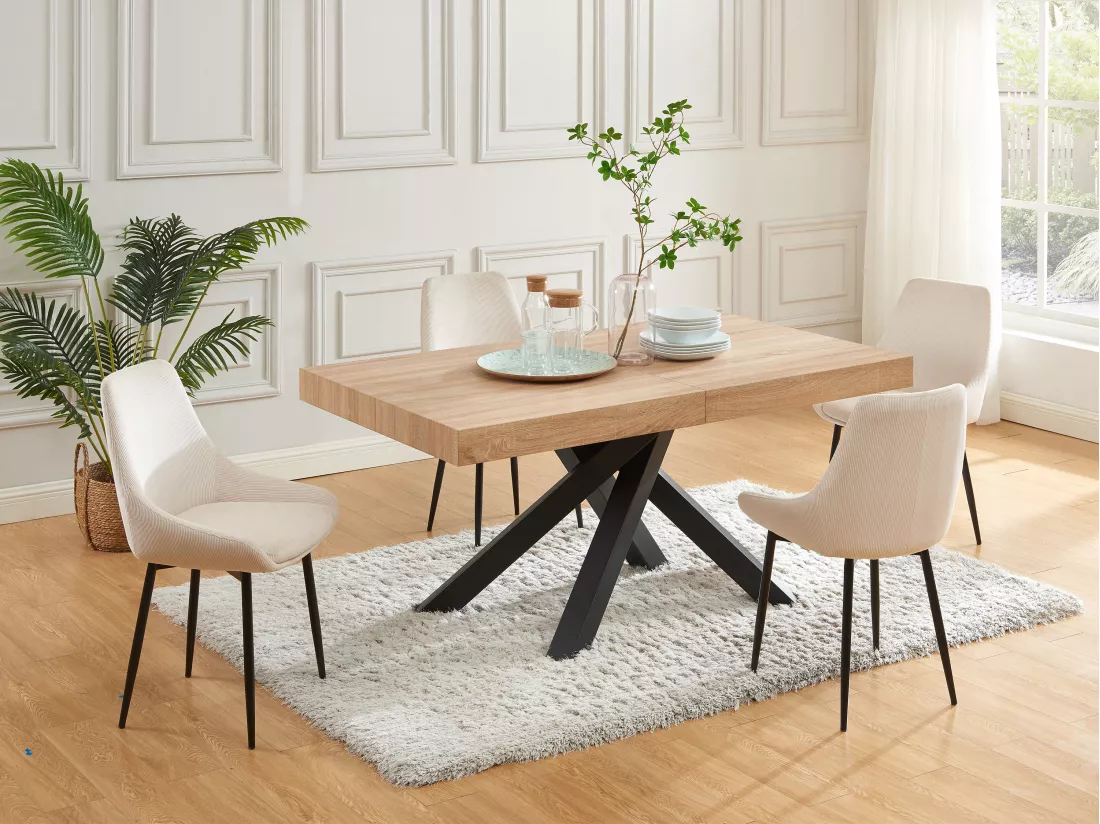 Lot de 2 chaises en velours côtelé et métal - Crème - MASURIE