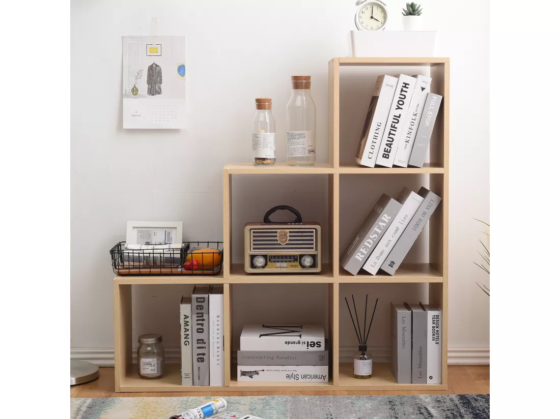 Etagère Bibliothèque Stockage 6 Niveaux Marron Bois 97,5x97,5x29