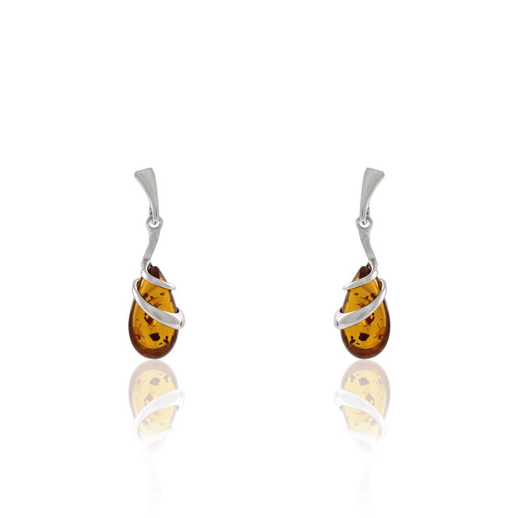 Boucles D'oreilles Pendantes Argent Blanc Melusine Ambre