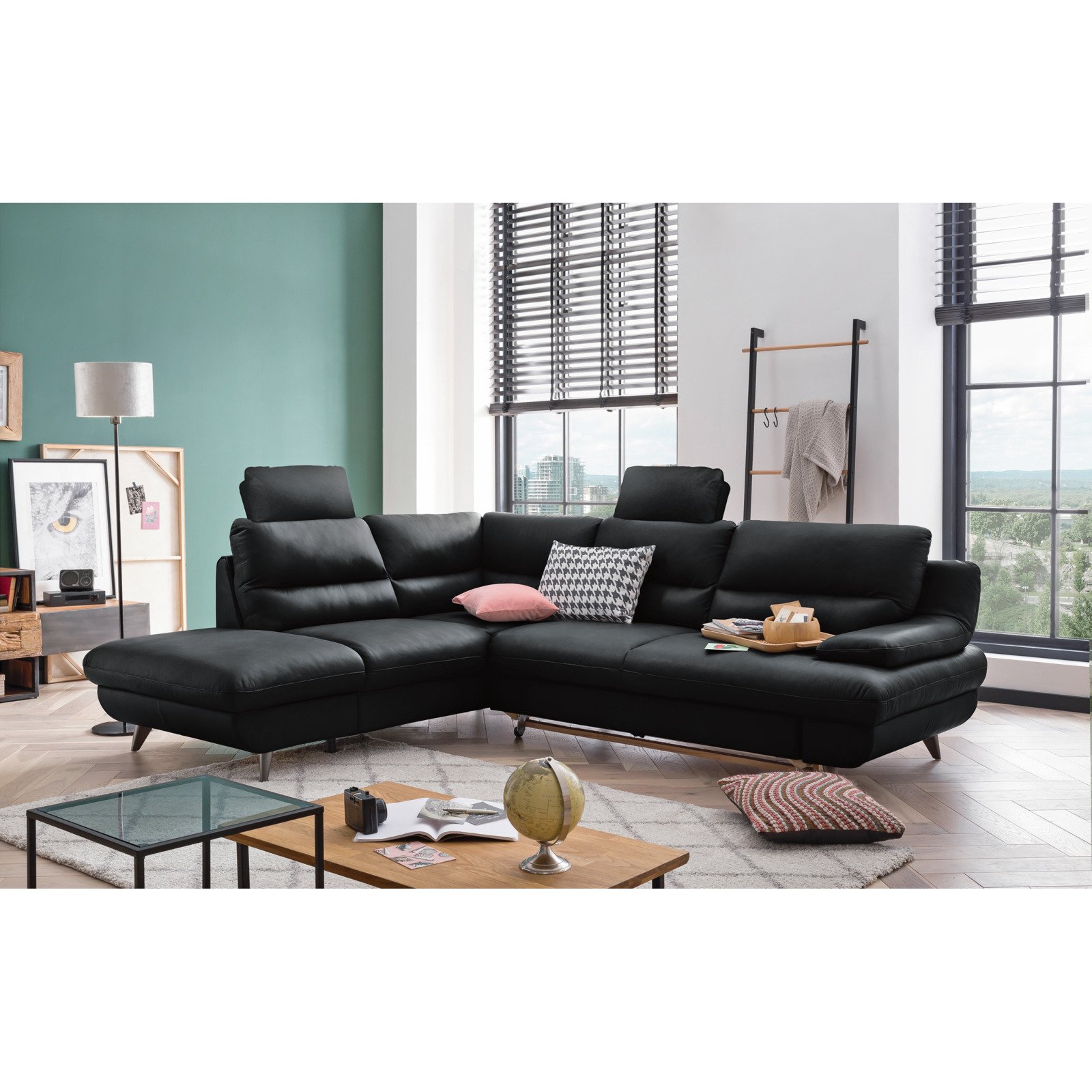 Ecksofa Pike Leder, Ottomane links dunkelbraun