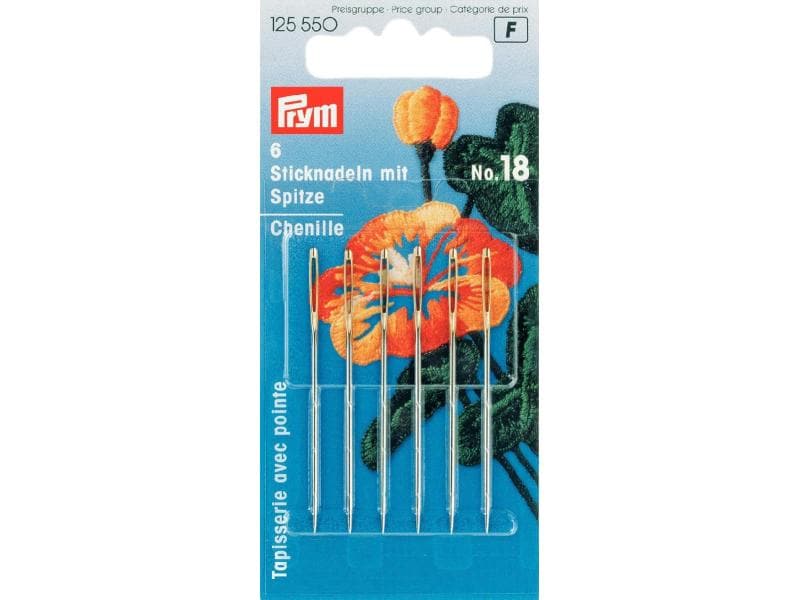 Prym Sticknadel Nr. 18 mit Spitze, 6 Stück Sticknadeln mit fein geschliffener Spitze