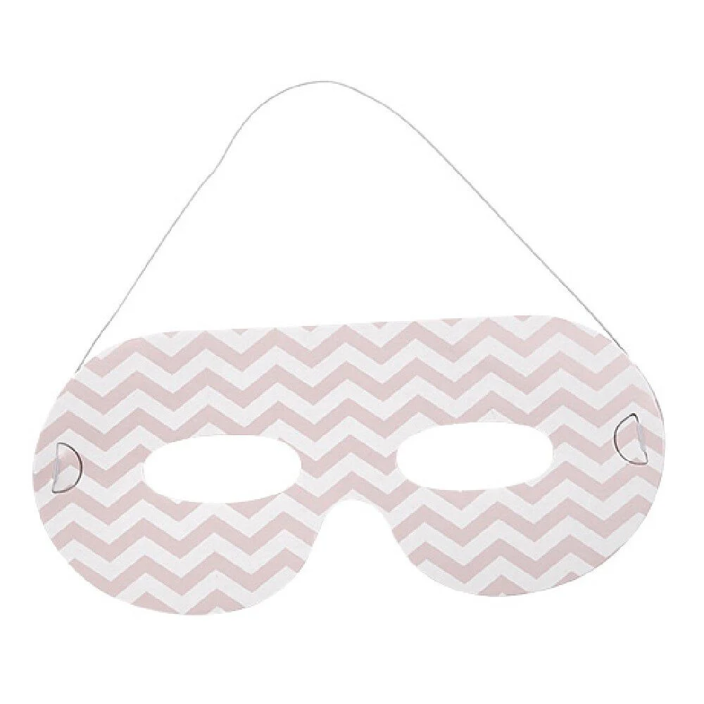 Masque de fête motif zig zag blanc et rose en carton x 8