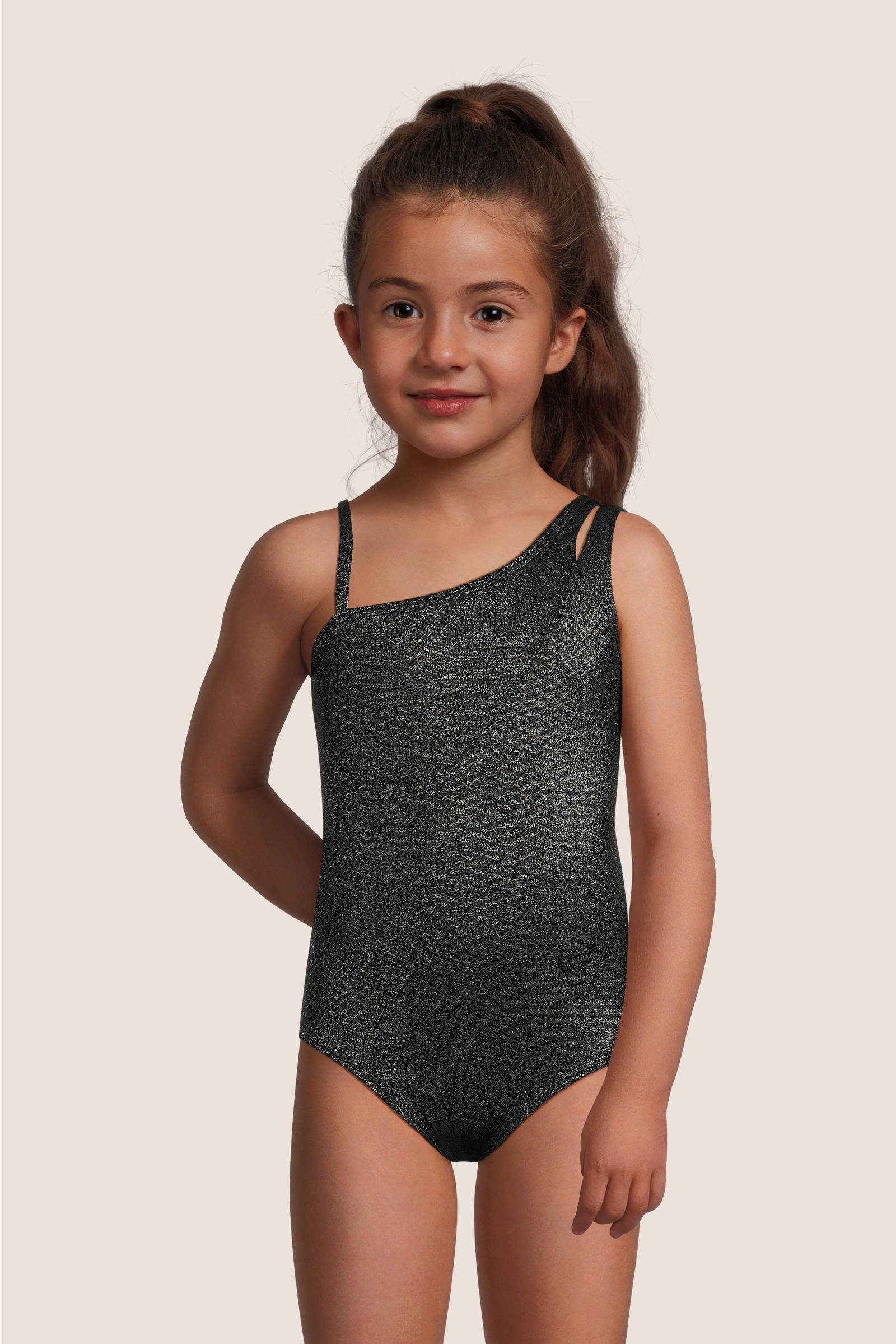 BEACHWAVE one shoulder badpak met lurex zwart