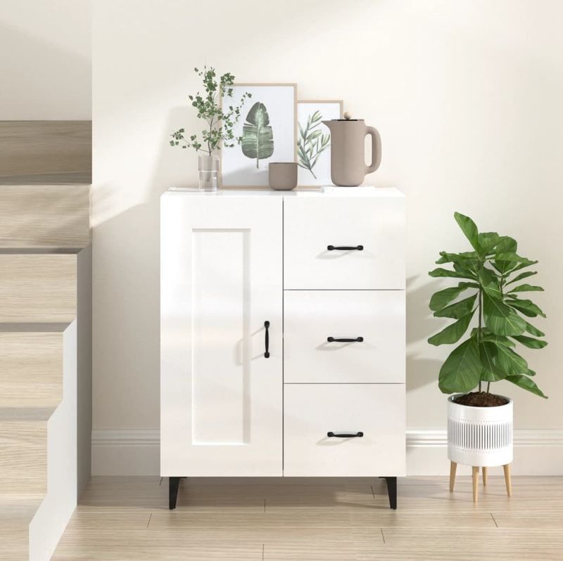 vidaXL - Dressoir - Hoogglans Wit - Bewerkt Hout