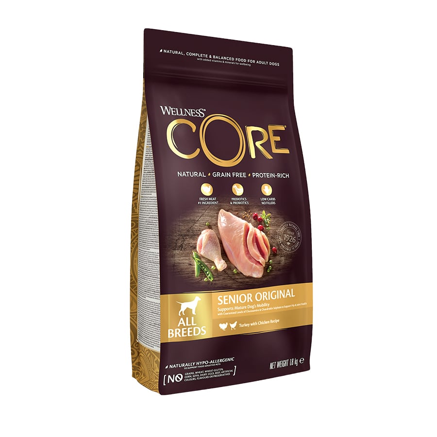 Ração para cães Wellness Core Senior de 1,8 kg com frango e peru