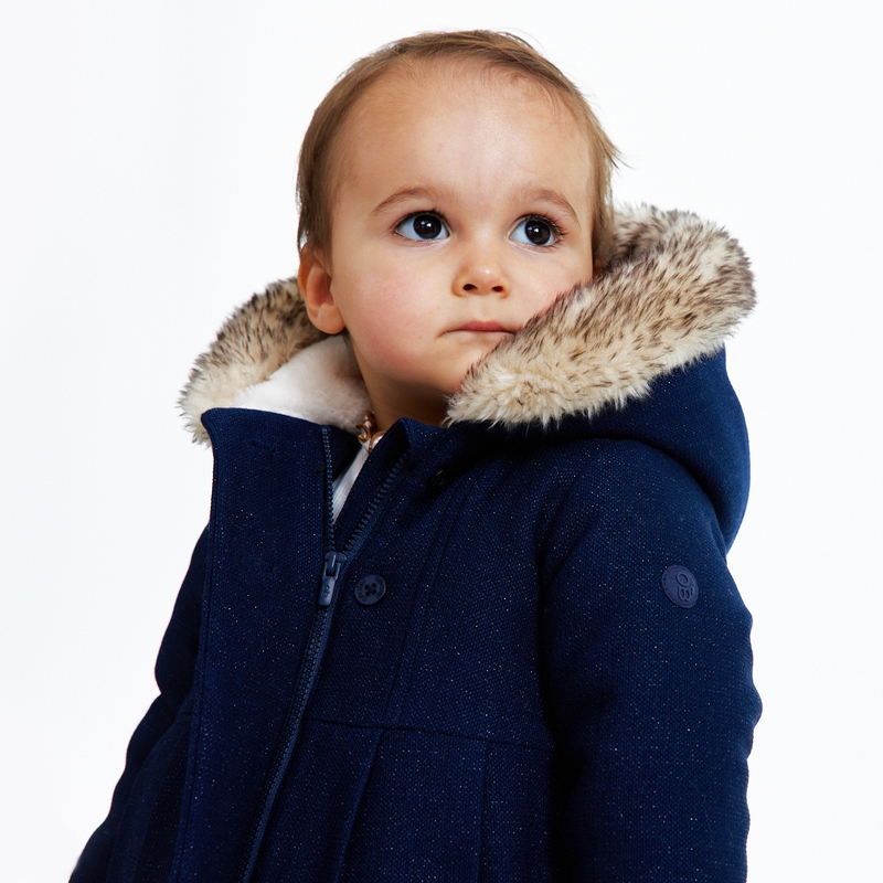 Manteau de ville pailleté fourré bleu bébé fille