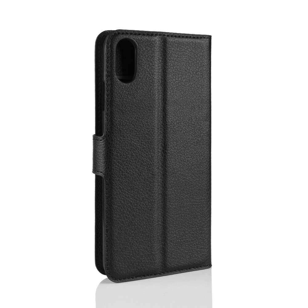 iPhone Xr Leder Tasche Flip Cover Litchi Look - Schwarz