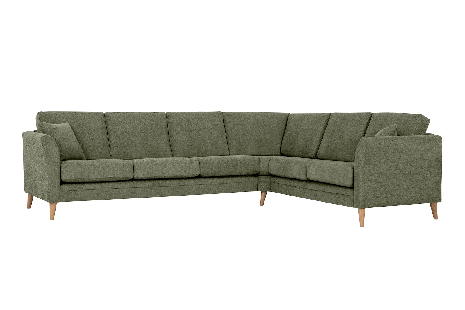 Eden hjørnesofa 32 hjørne i tekstil Thor 17 Green med ben i eik natur (15137).