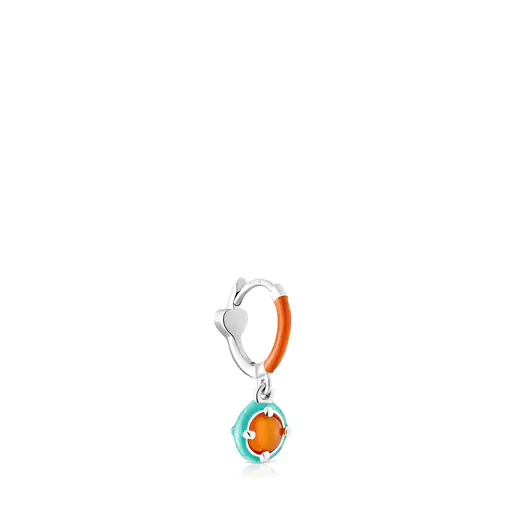 Brinco de argola TOUS Vibrant Colors em prata com cornalina e esmalte.