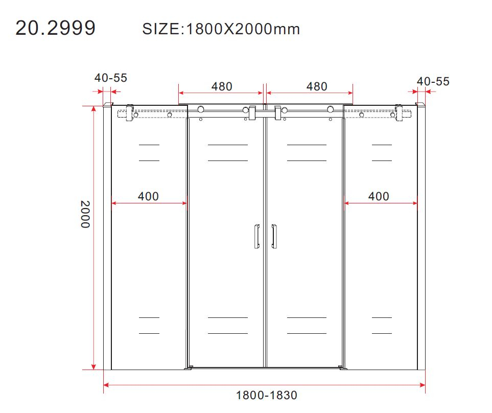 Mueller dubbele schuifbare nisdeur met 2 zijwanden 180x200cm