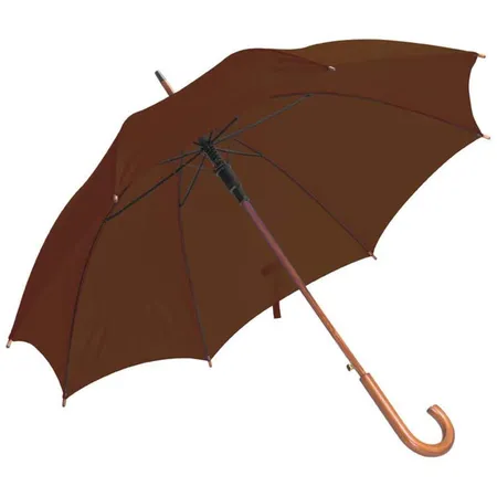 Macma Automatik-Regenschirm mit gebogenem Holzgriff und Holzspitzen, braun
