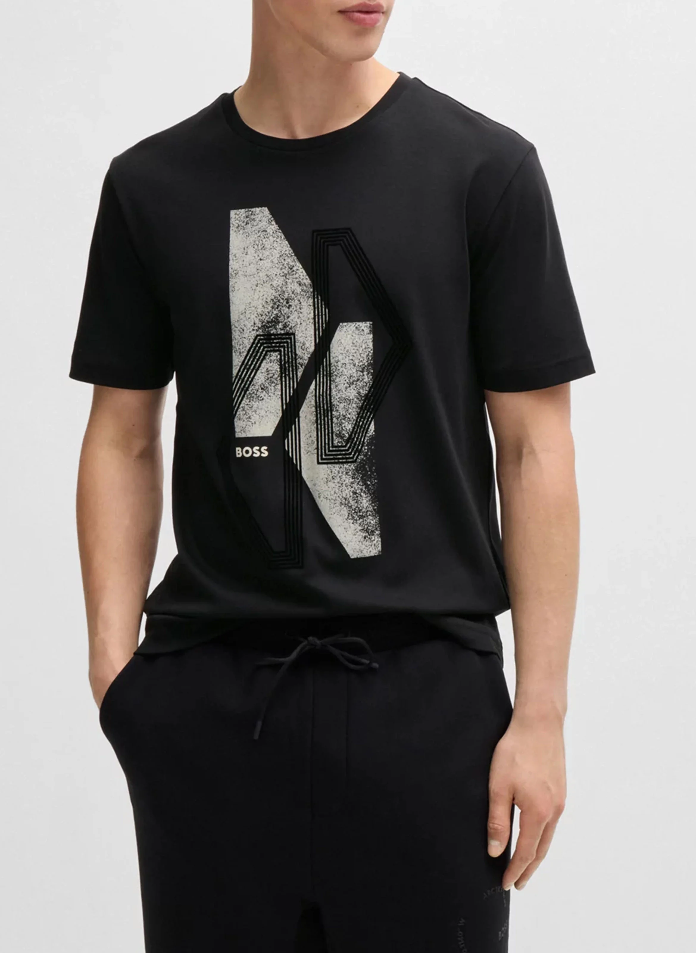 Tee-hirt col rond imprimé en coton| Noir
