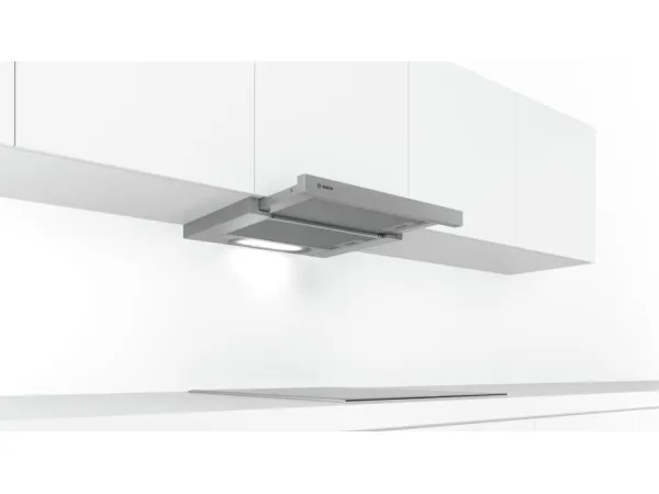 Bosch Hood DFT63AC50 Series 4 Telescopic, Energy efficiency class D, Width 60 cm, 368 m³/h, Mechanical, Silver, LED