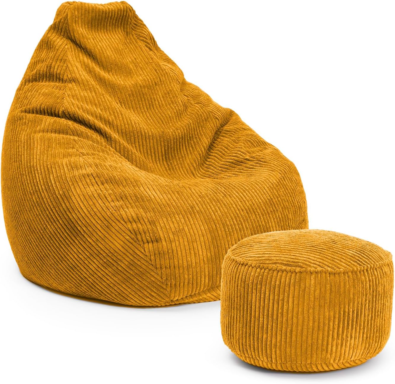 Lumaland Relax Set Cord – Sitzsack Giant + Pouf | Besser als Sofa, Sessel & Co. | XXL Bean Bag + Sitzpouf Hocker mit Füllung (EPS Perlen) für Indoor | Bodensofa für Wohnzimmer, Schlafzimmer & Gaming