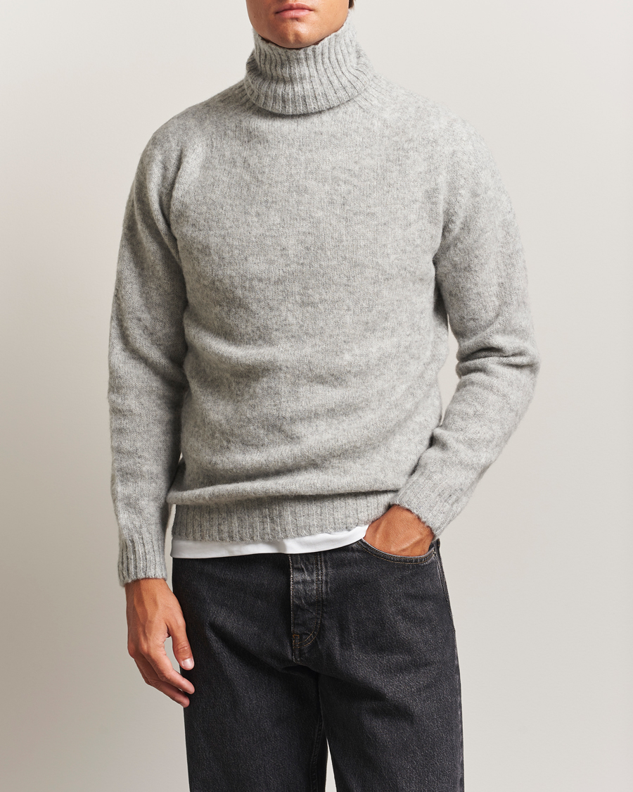 Harley Of Scotland Brushed Supersoft Lambswool Rollneck Silver