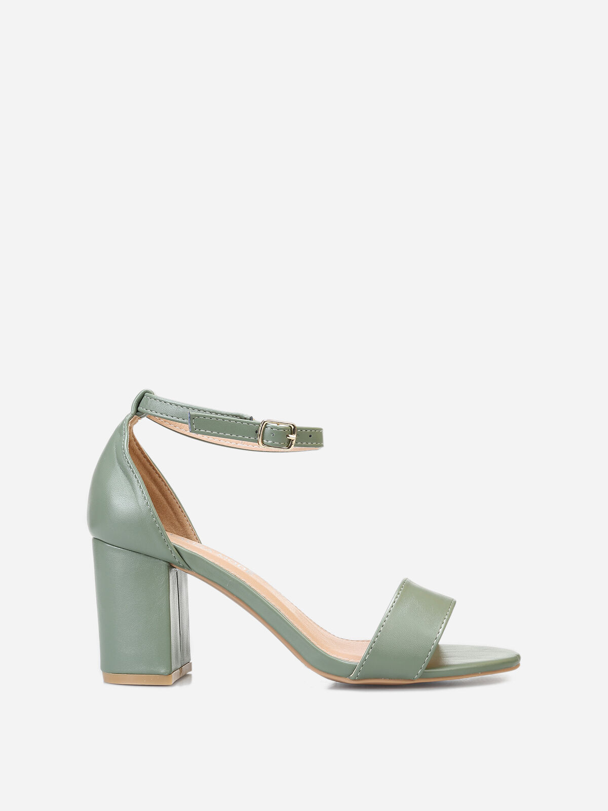 Sandales en simili à talon carré- Vert olive