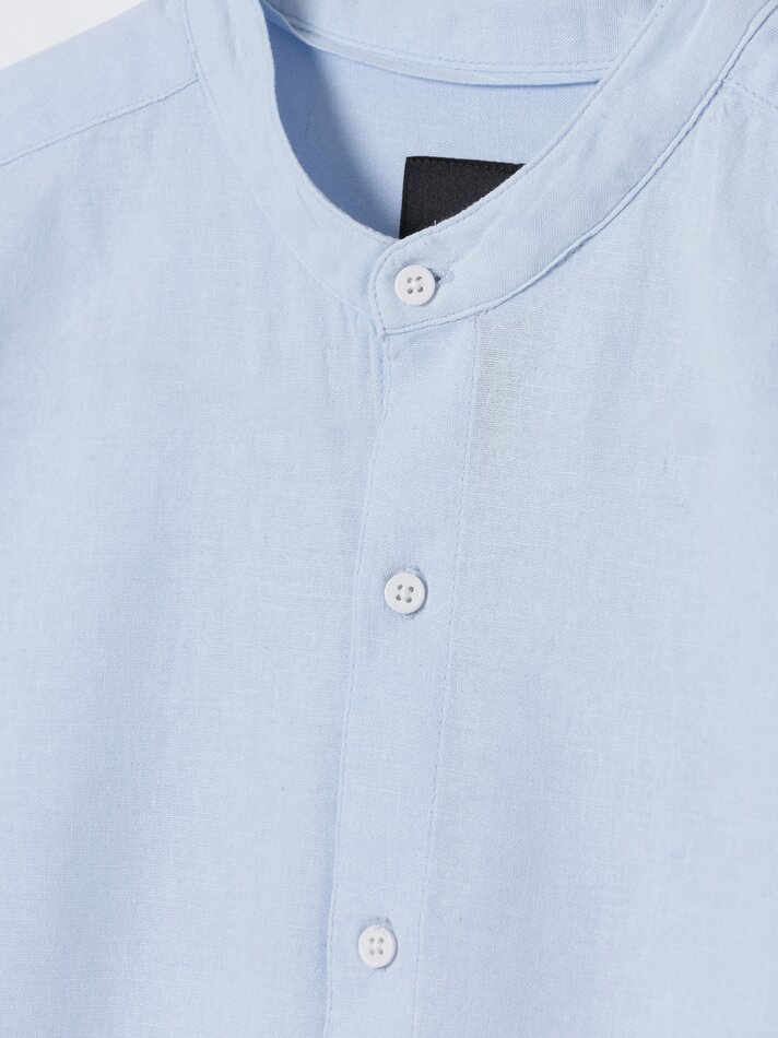 Camisa de algodão e linho - Azul claro