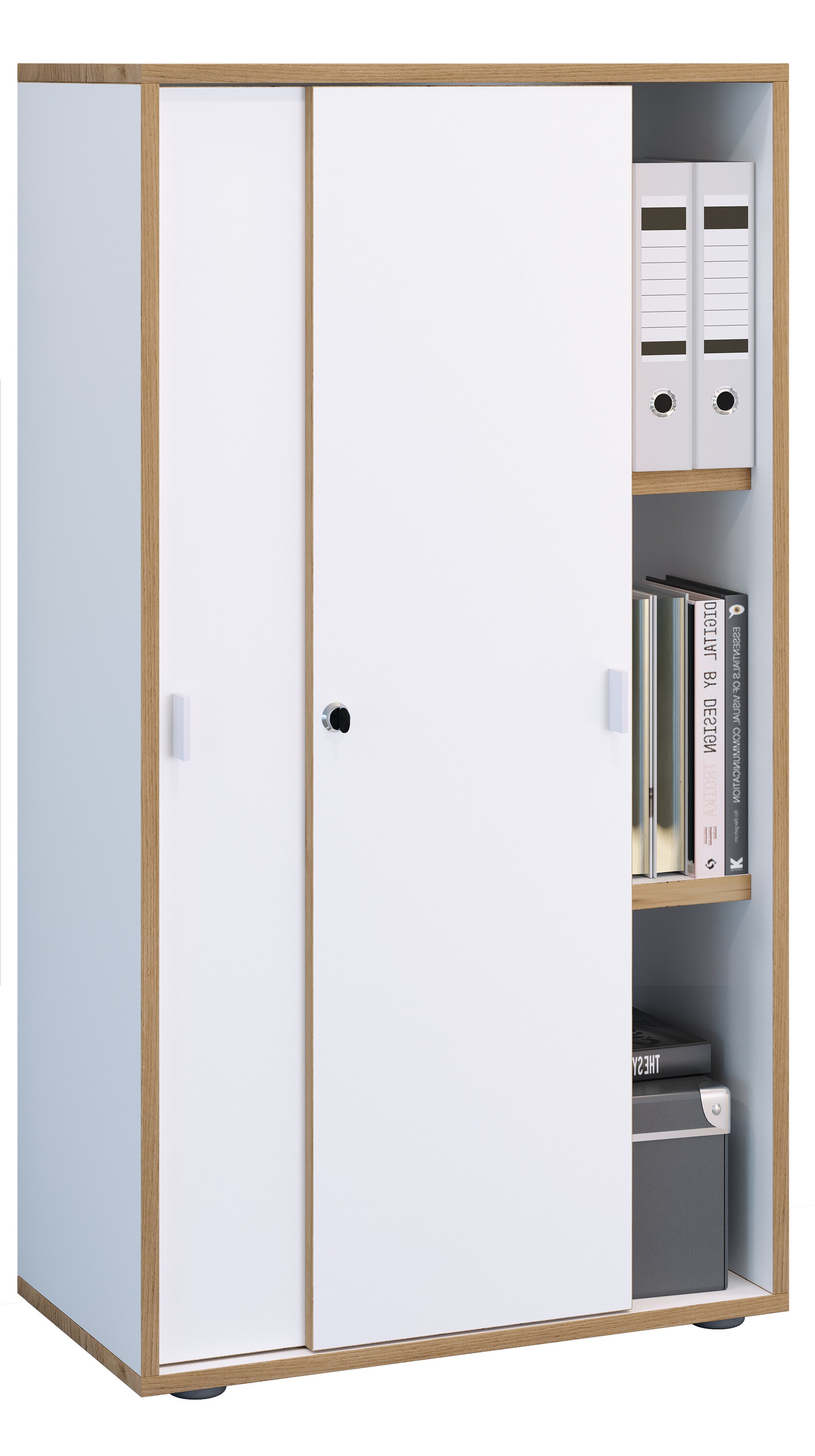 VCM Holz Büroschrank Ordner Aktenschrank Büromöbel Schrank Salia 3-fach Breite 60 cm Schiebetüren