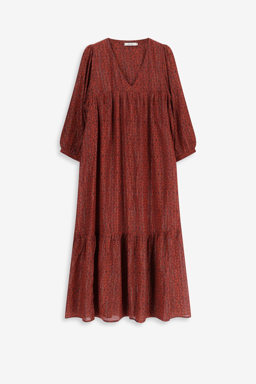 Rode maxi jurk met V-hals