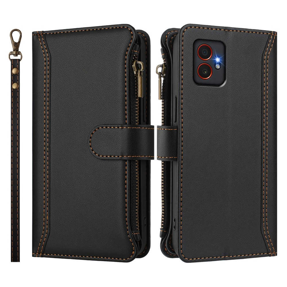 Samsung Galaxy XCover7 Pro Leder Tasche Flip Cover Kartenfächer mit Magnetverschluss   Handschlaufe - Schwarz