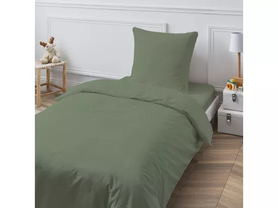 Drap housse en coton 57 fils uni bonnet 25cm sauge 90x200cm