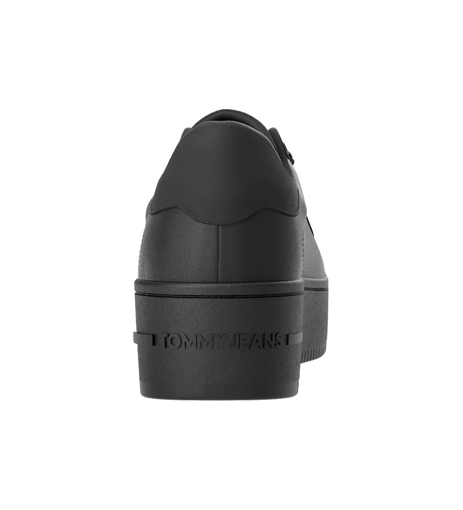 Tênis plataforma Tommy Jeans Ess em couro preto - Altura da plataforma: 4 cm -